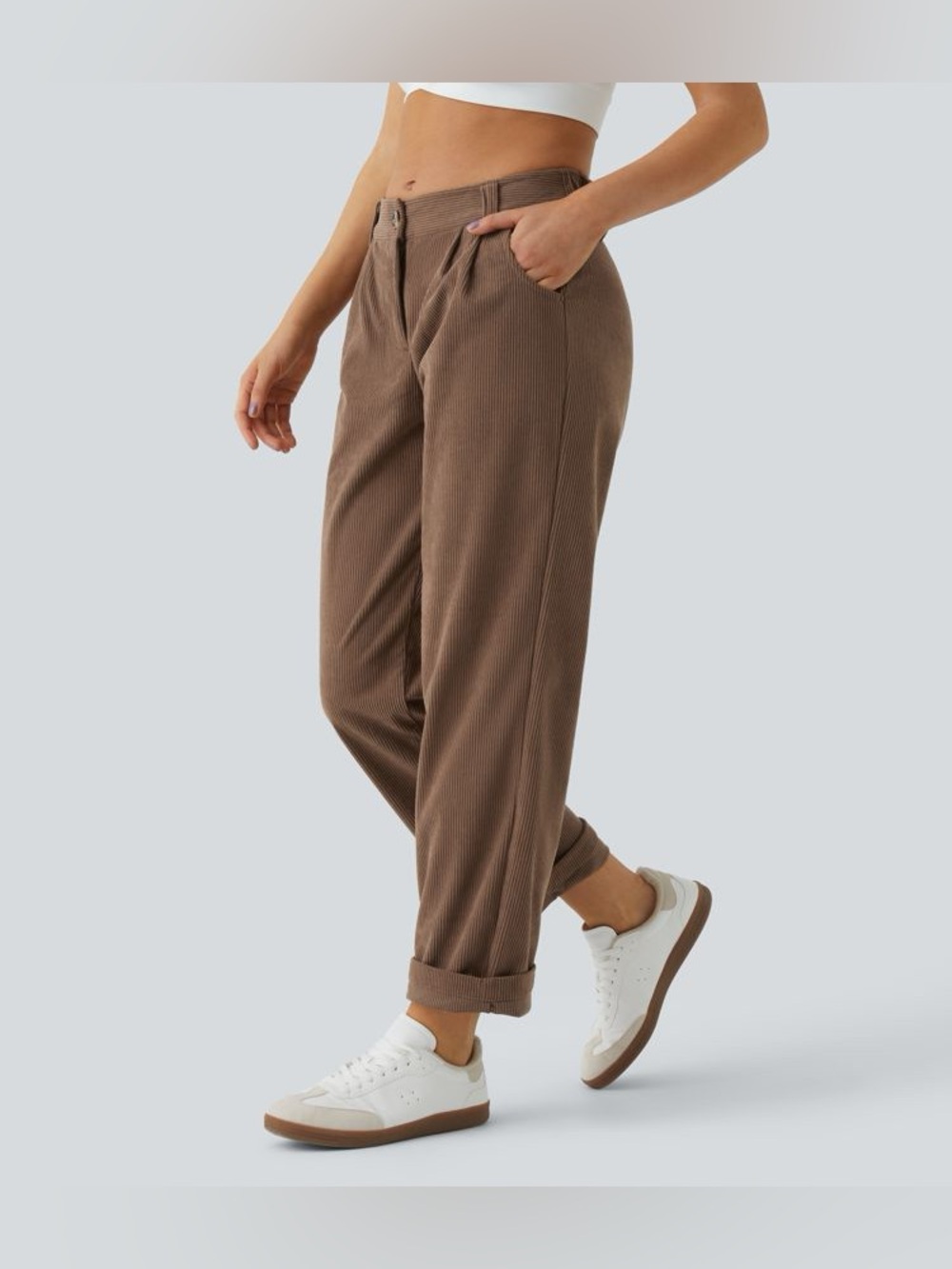 Halara Acorn Brown‎ Mid Rise Corduroy Casual Pants